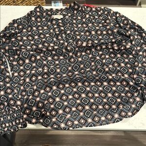 LOFT Black and Pink Geometric Blouse